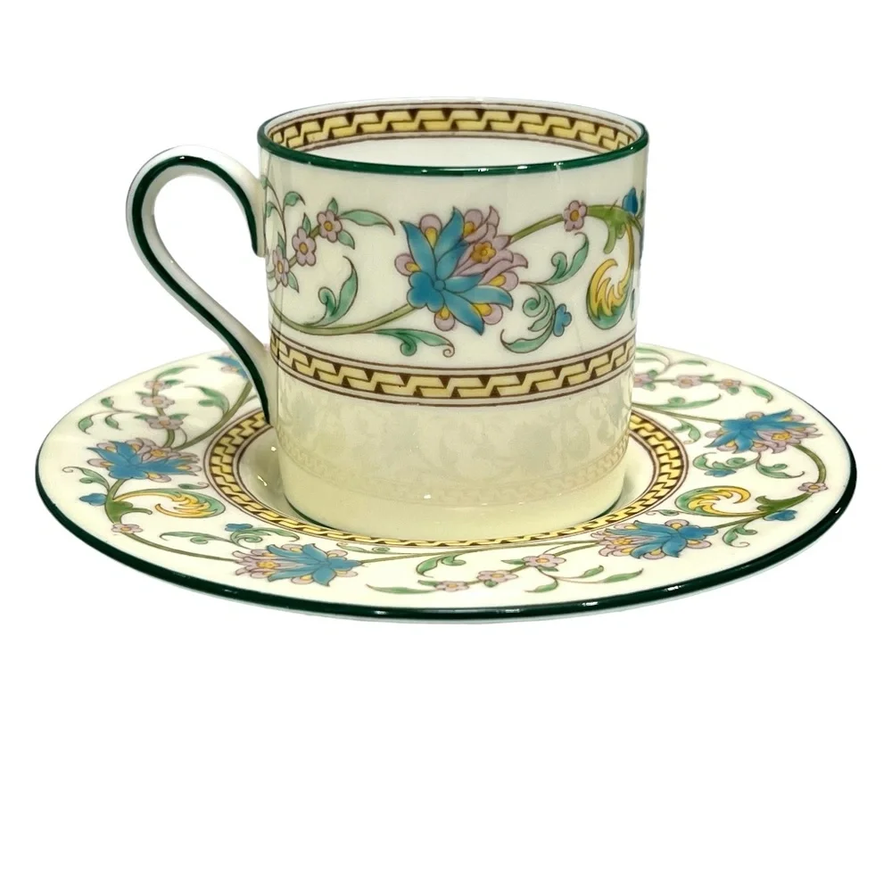 WEDGWOOD SHAH BONE CHINA: CUPS & SAUCERS, TRAY, COFFEE POT, SUGAR BOWL & CREAMER